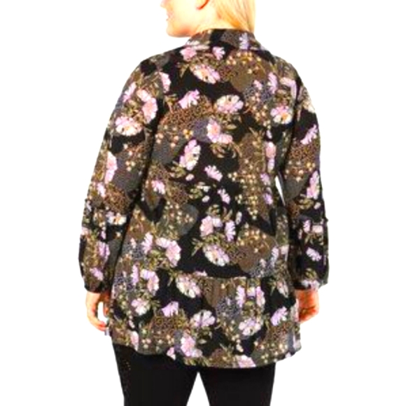 🧚‍♀️🦄NWOT 3X Style & Co. Floral Ruffled Hem Button-Down Tunic💙💖 - Picture 2 of 2